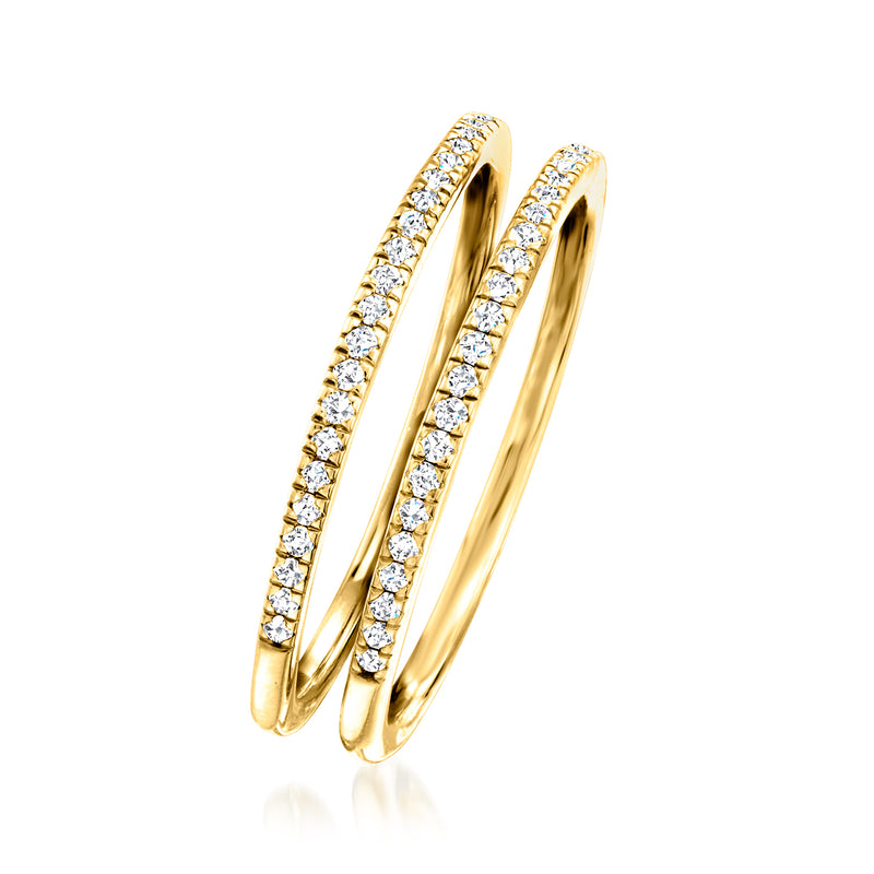 Two diamond stackable rings in 18kt gold over sterling, pavé set