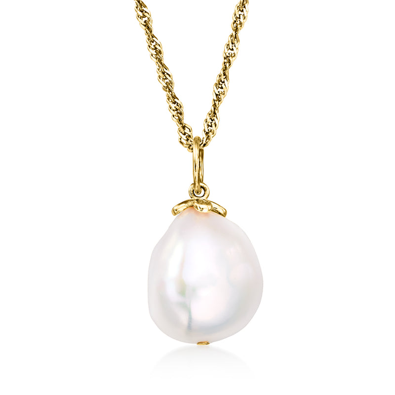 Cultured baroque pearl pendant necklace with white drop pearl on gold chain
