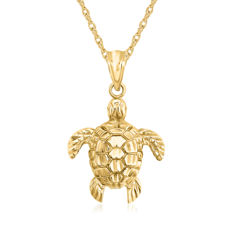 14kt yellow gold turtle pendant necklace with chain and small turtle charm