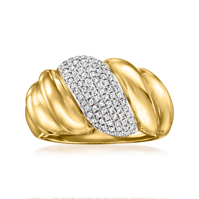 18kt yellow gold diamond shrimp ring with pavé center