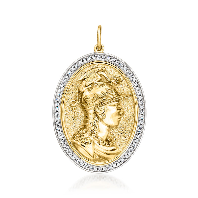 18kt yellow gold oval Roman soldier pendant with diamond halo and raised figure