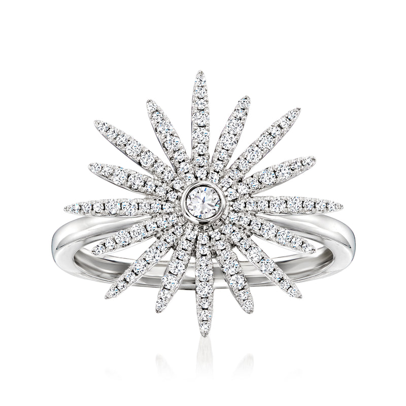 White gold diamond starburst ring with round center stone