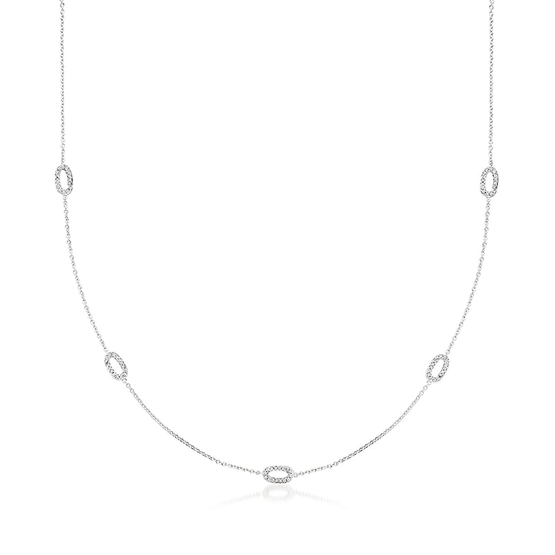 Oval diamond station necklace in 18kt white gold with a slim chain