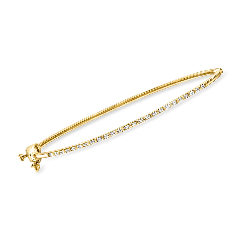 14kt yellow gold baguette diamond bangle bracelet with rectangular channel-set stones