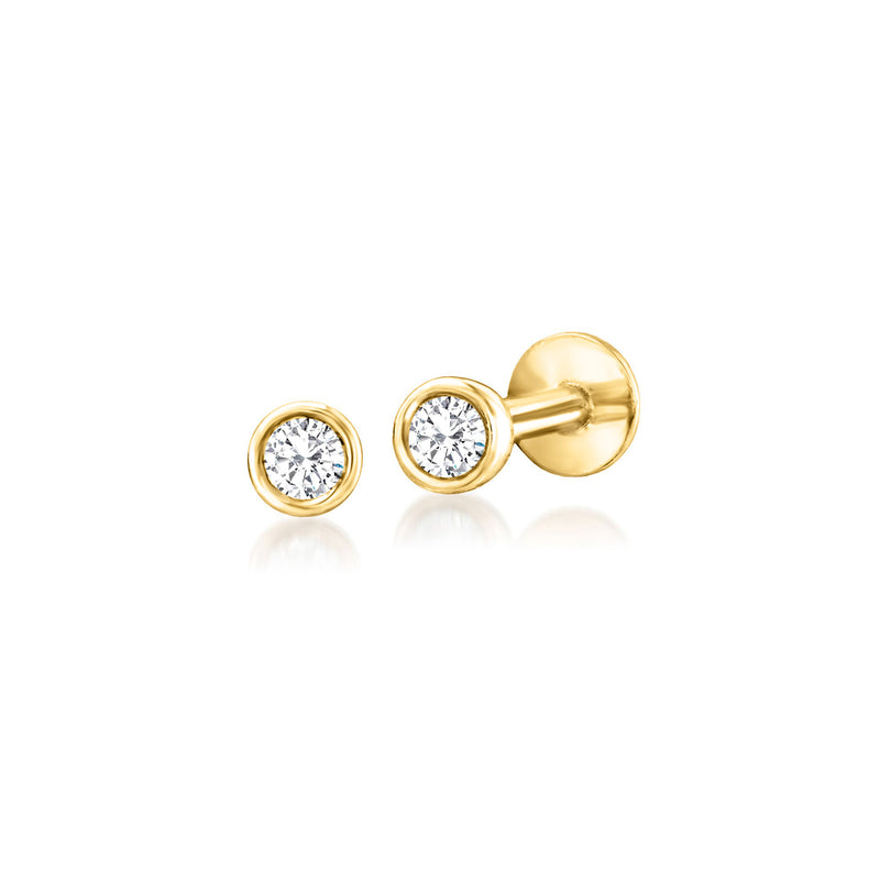 14kt yellow gold diamond bezel flat-back stud earrings, round stones