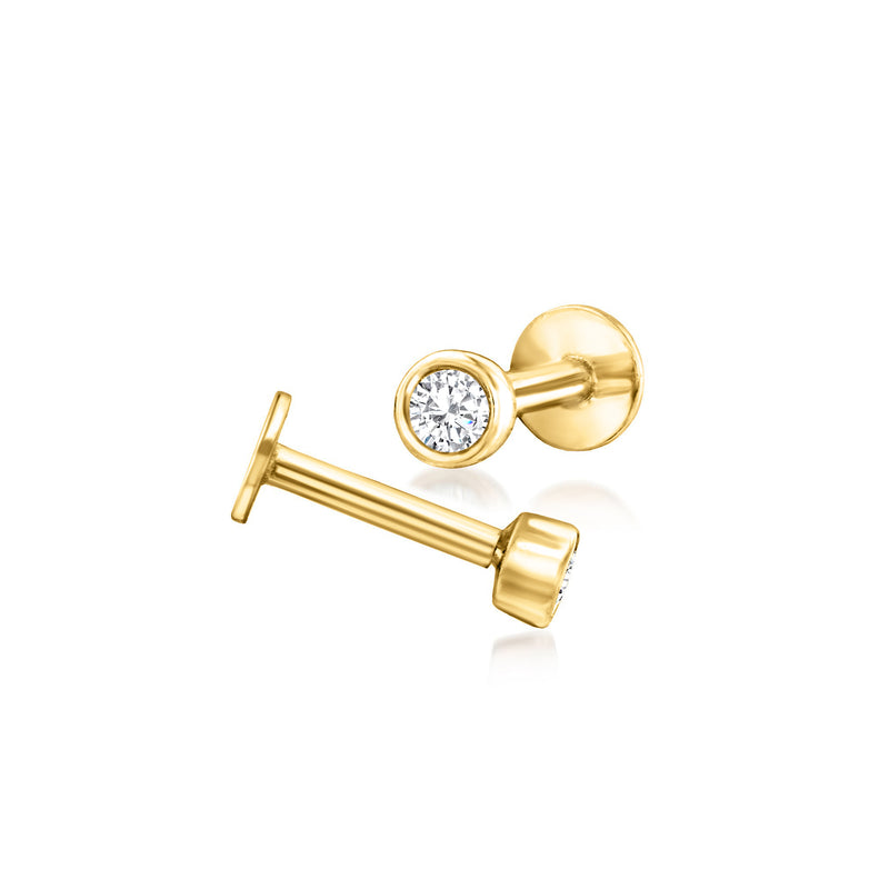 14kt yellow gold diamond bezel flat-back post stud earrings, round stones