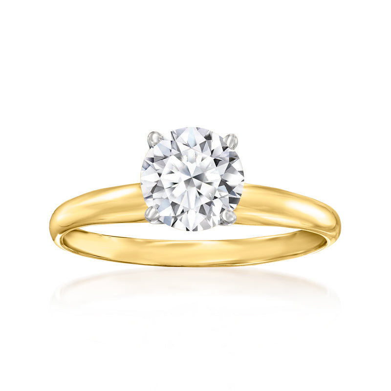 14kt yellow gold solitaire ring with round lab-grown diamond, prong-set