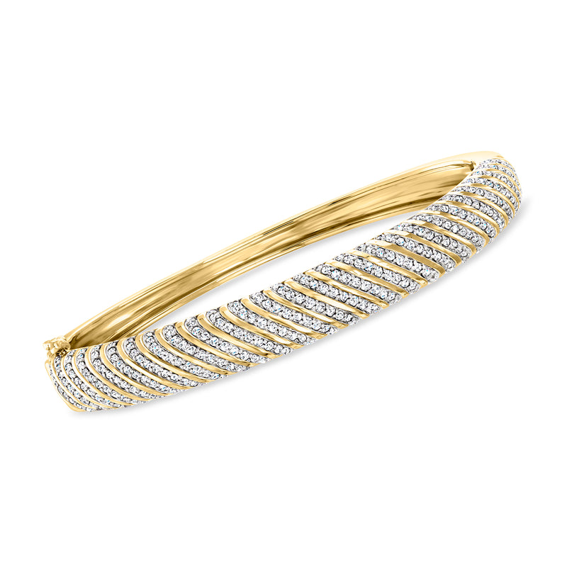 Diamond striped bangle bracelet in yellow gold over sterling
