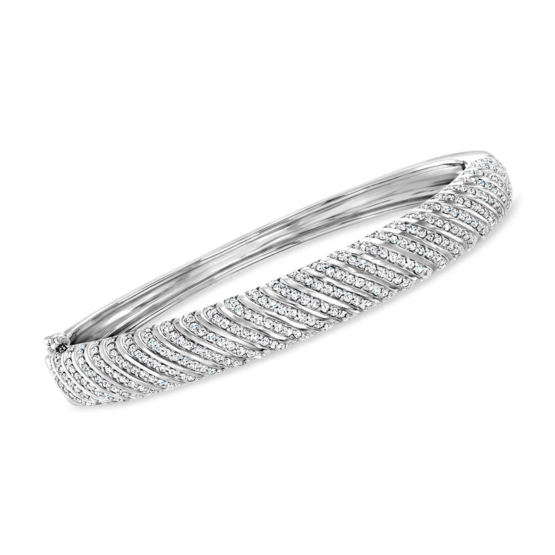 Diamond striped bangle bracelet in sterling silver