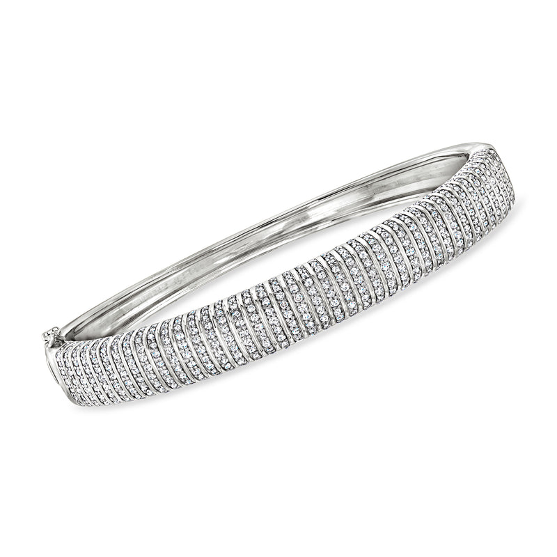 Sterling silver diamond striped bangle bracelet