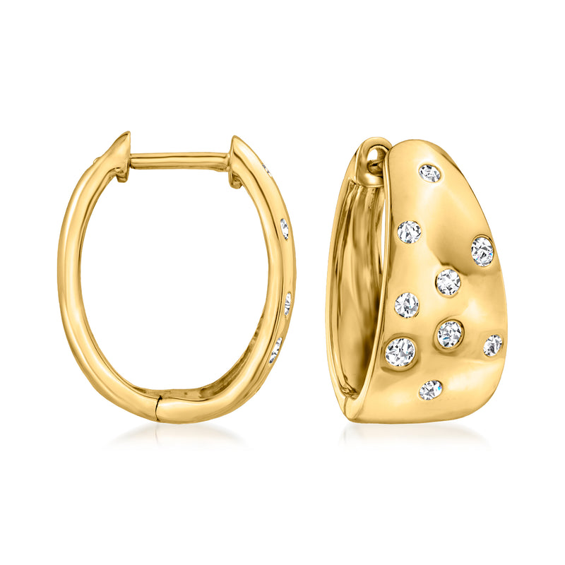18kt yellow gold hoop earrings with scattered round diamonds on front and back