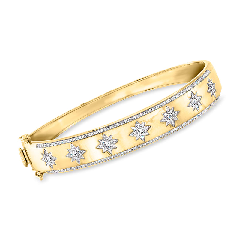 18kt yellow gold diamond starburst bangle with star-shaped bezel settings along band