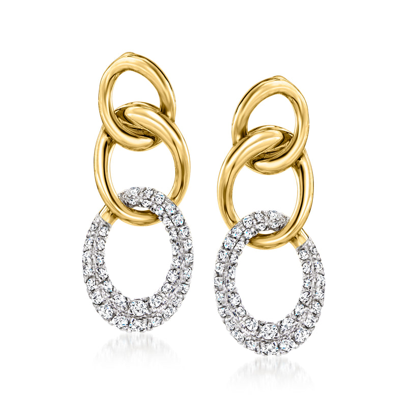 18kt yellow gold diamond link drop earrings with oval pave drops