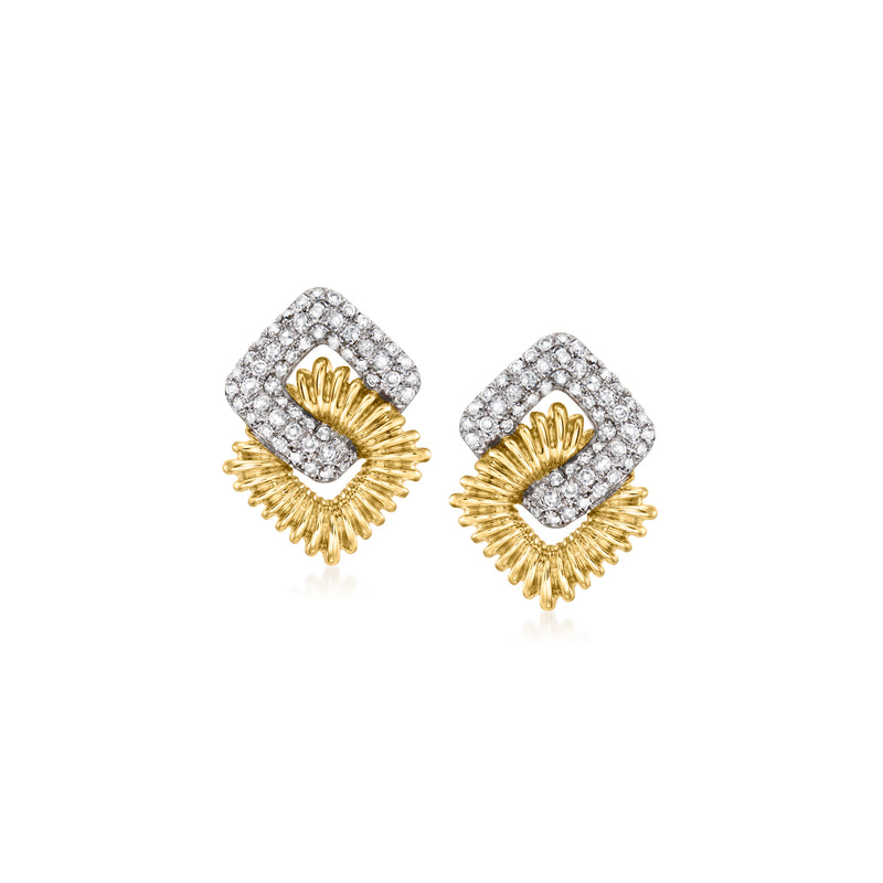 Diamond geometric link post earrings in 18kt yellow gold