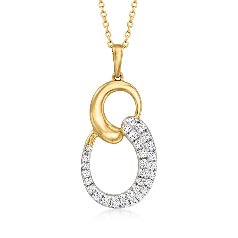 18kt yellow gold swirl pendant necklace with pave diamond oval drop