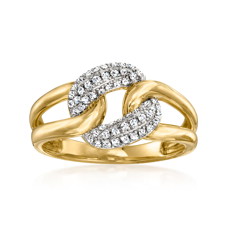 18k yellow gold pave diamond curb-link ring with marquise-style linked diamond rows