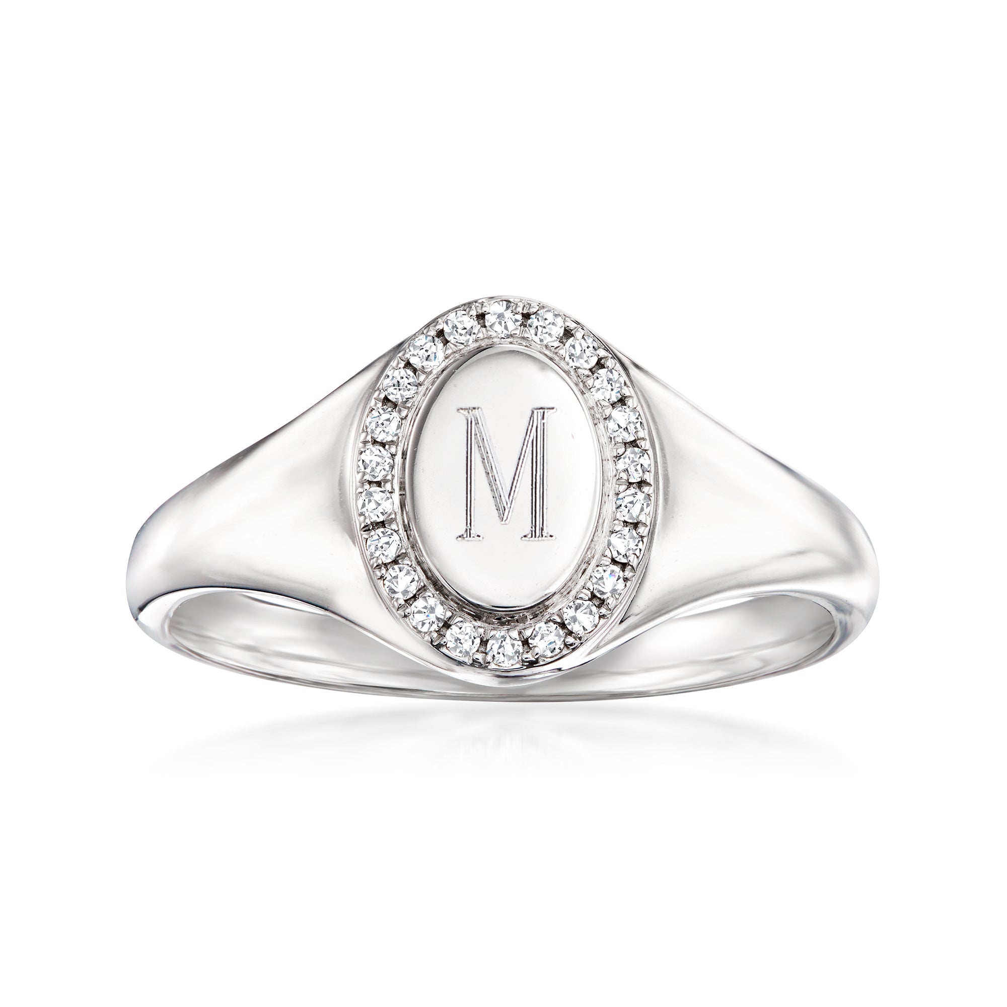 10 ct. t.w. Diamond Personalized Oval Signet Ring in Sterling Silver