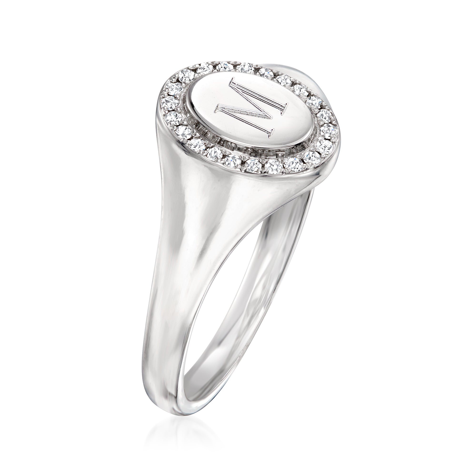 10 ct. t.w. Diamond Personalized Oval Signet Ring in Sterling Silver