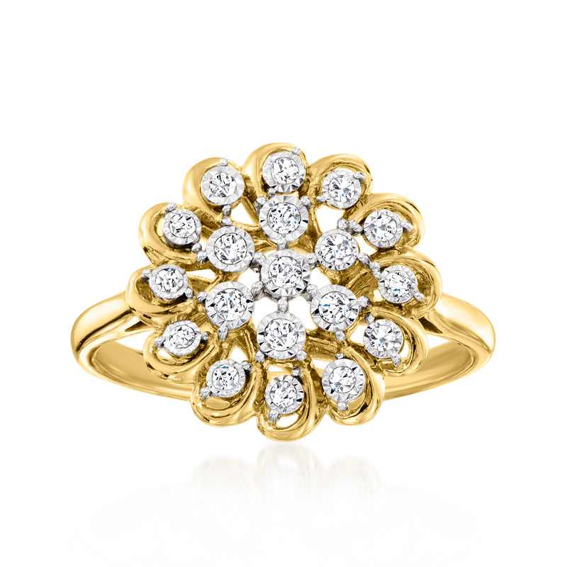 14kt yellow gold diamond flower ring with round clustered stones