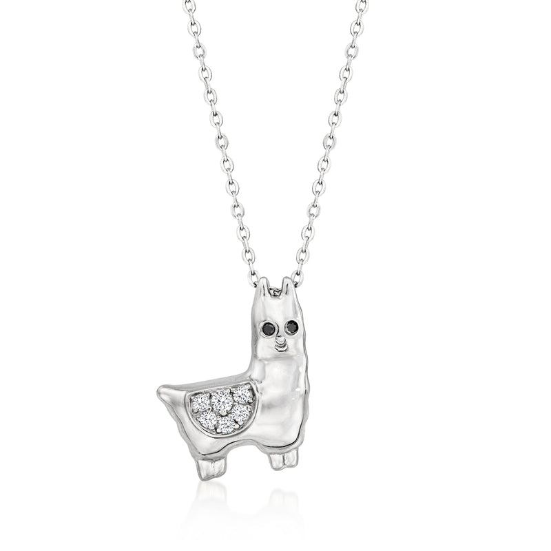 Sterling silver llama pendant necklace with white and black diamond accents