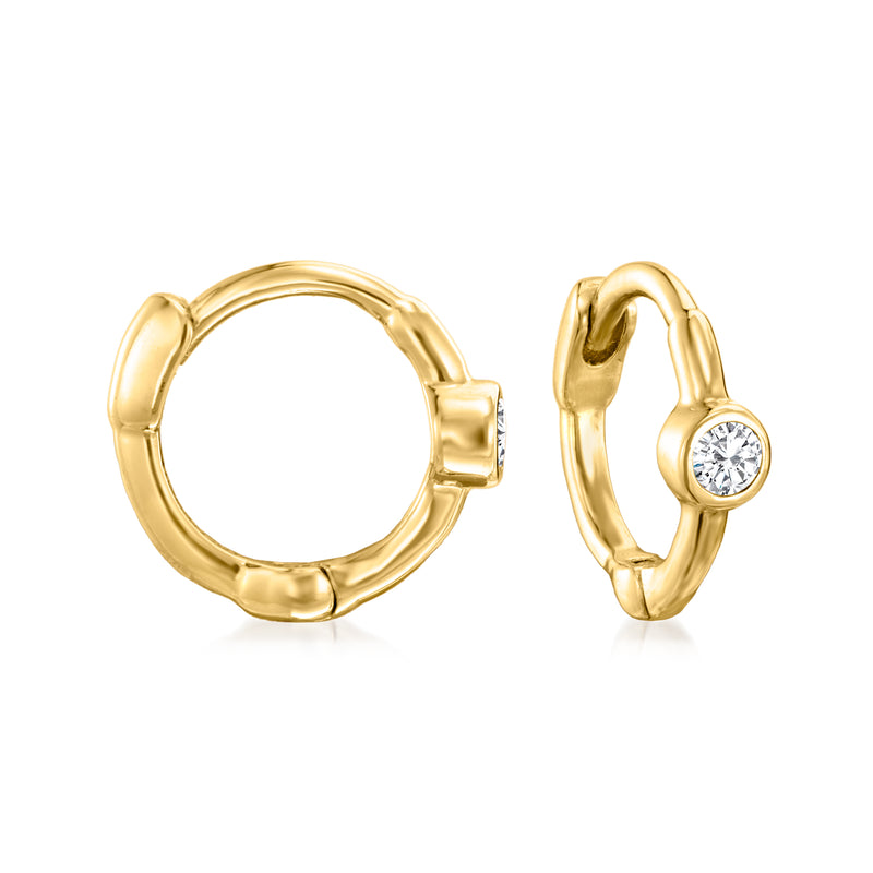 14kt yellow gold diamond huggie hoop earrings with small round stone
