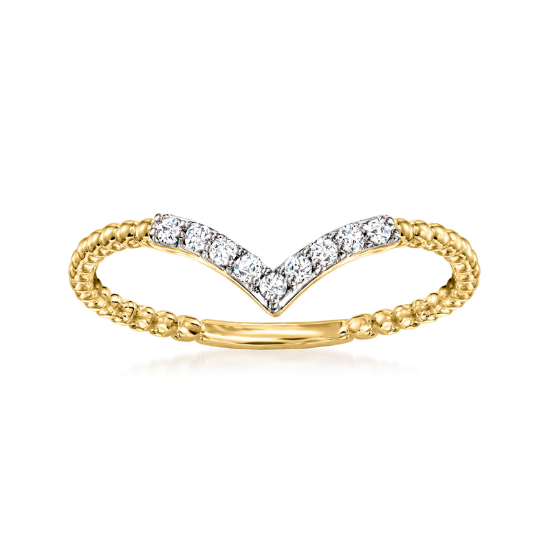 Chevron beaded diamond ring in 14kt yellow gold
