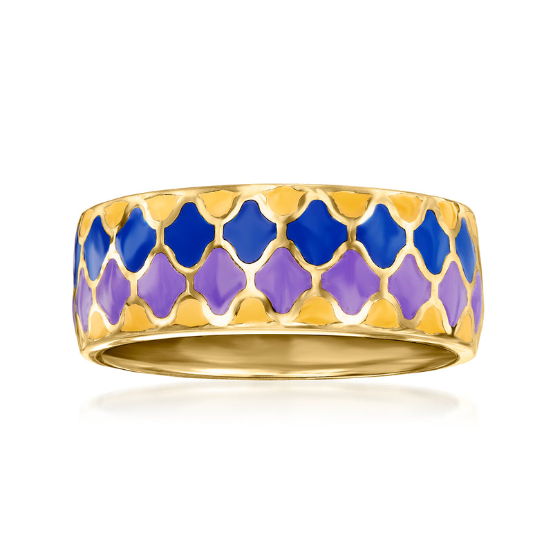 18kt gold over sterling enamel ring with blue and purple scalloped pattern band