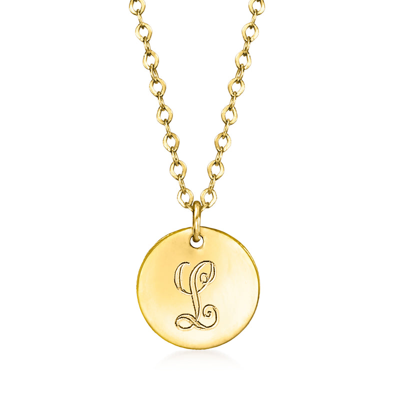 14kt yellow gold personalized disc pendant necklace with engraved initial B