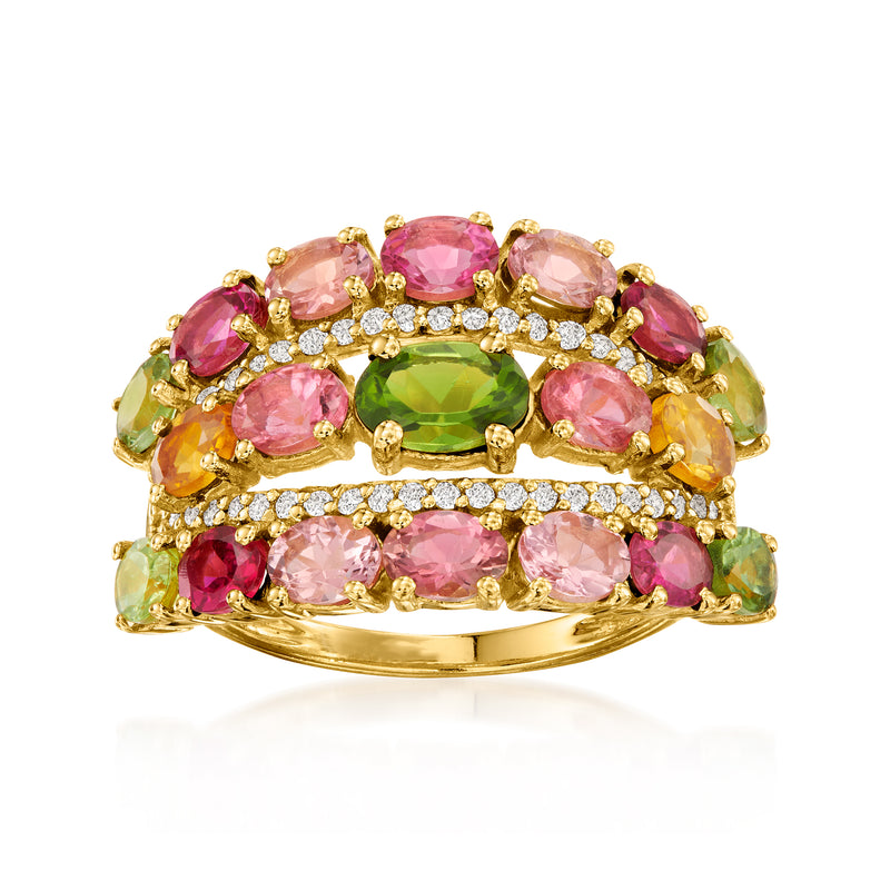 Multi-gemstone ring in 18kt gold over sterling with pink, green, and yellow stones