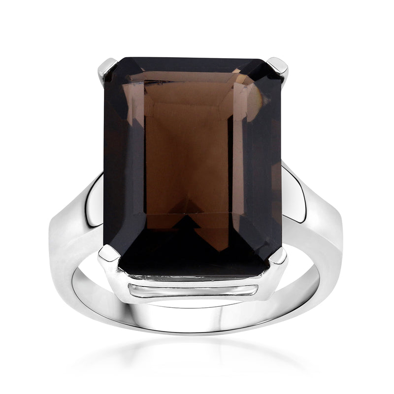 Sterling silver ring with smoky quartz square-cut gemstone in prong setting