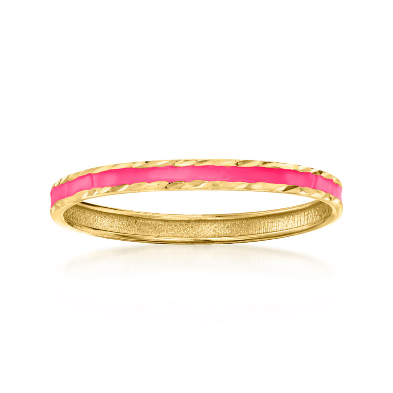14kt yellow gold enamel ring with bright pink enamel band