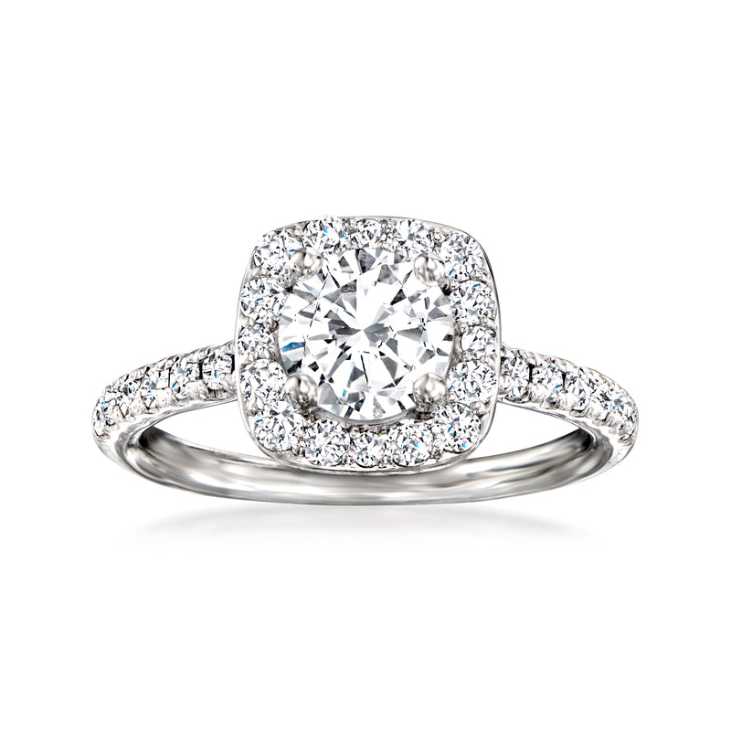 14kt white gold diamond engagement ring setting with cushion center and halo