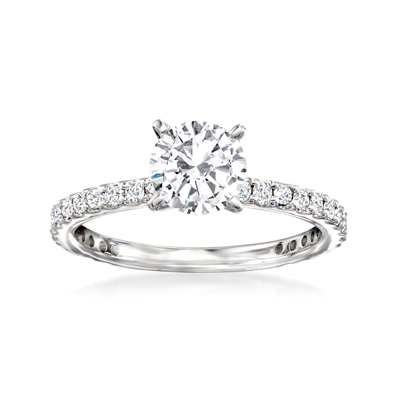 Gabriel Designs diamond engagement ring setting in 14kt white gold with round center stone, pave band