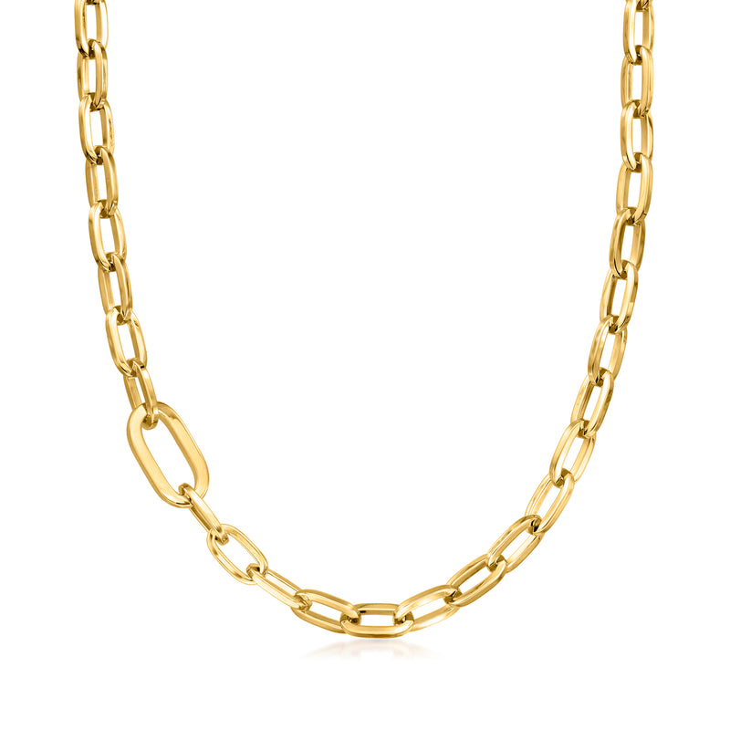 18kt yellow gold paper clip link necklace with large station links
