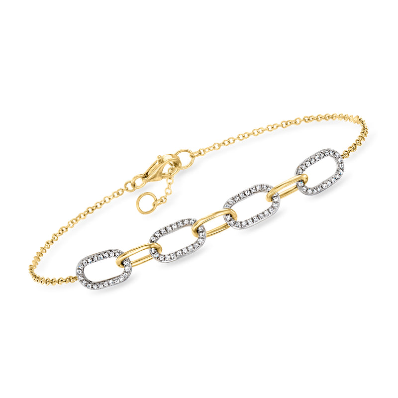 18kt yellow gold paper-clip link bracelet with oval diamond-look accents