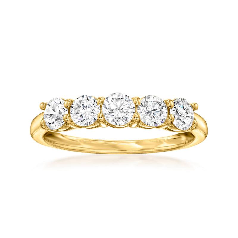 14kt yellow gold five-stone diamond ring with round lab-grown stones