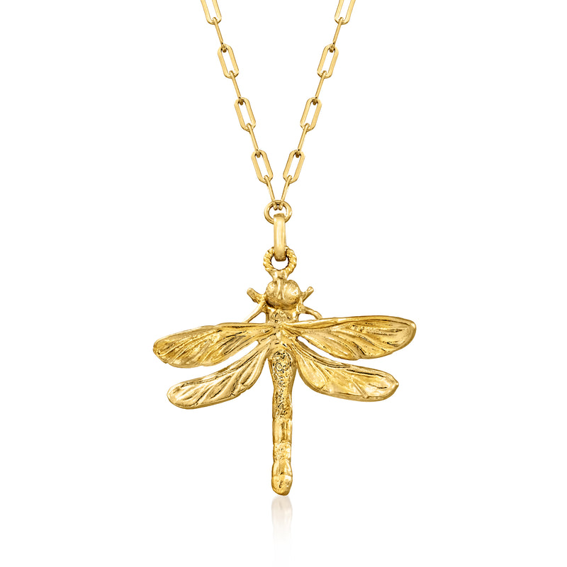 Gold-toned dragonfly pendant link necklace with polished wings and chain