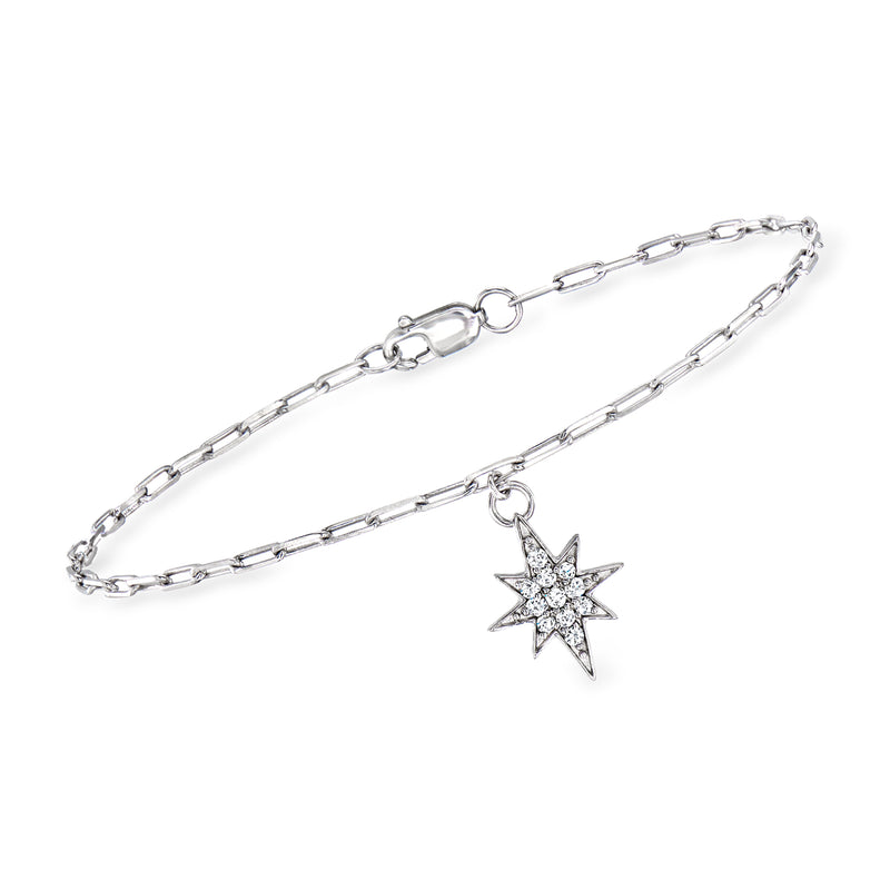 Sterling silver paper-clip link bracelet with pave star pendant