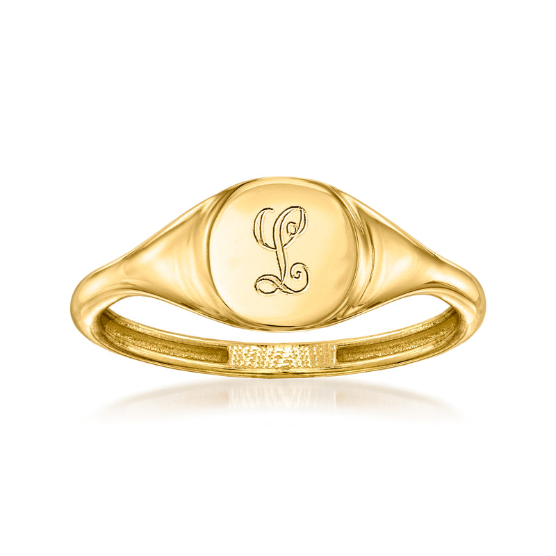 14kt yellow gold personalized circle signet ring with engraved monogram center