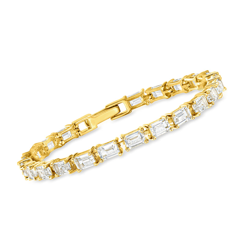 18kt gold over sterling tennis bracelet with white topaz baguette stones, hinged links