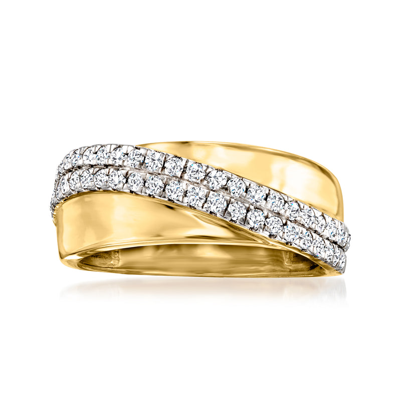 18kt gold over sterling crossover ring with two diamond rows