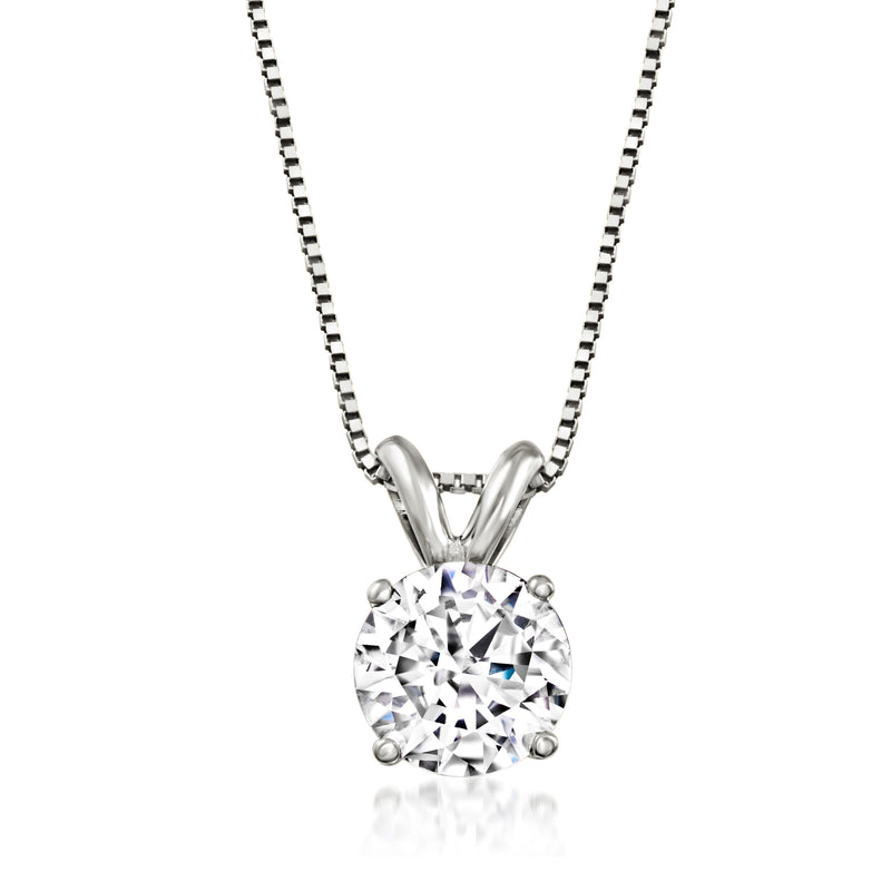 14kt white gold diamond solitaire necklace with round center stone