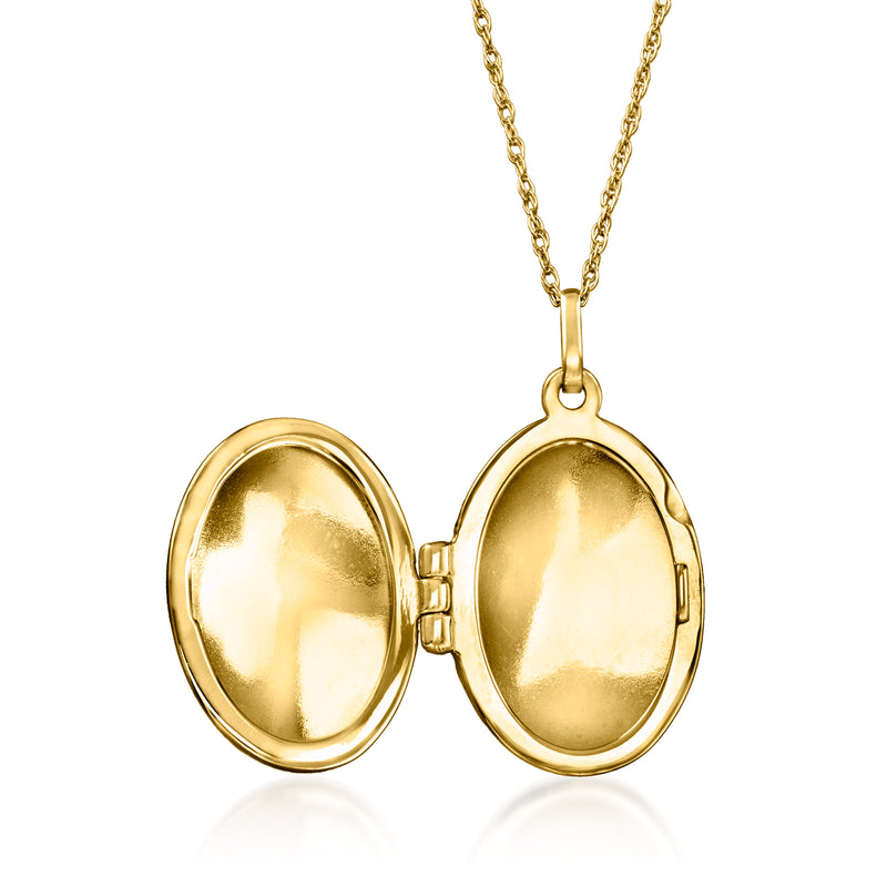 14kt yellow gold oval locket necklace with closed oval back panel and hinge