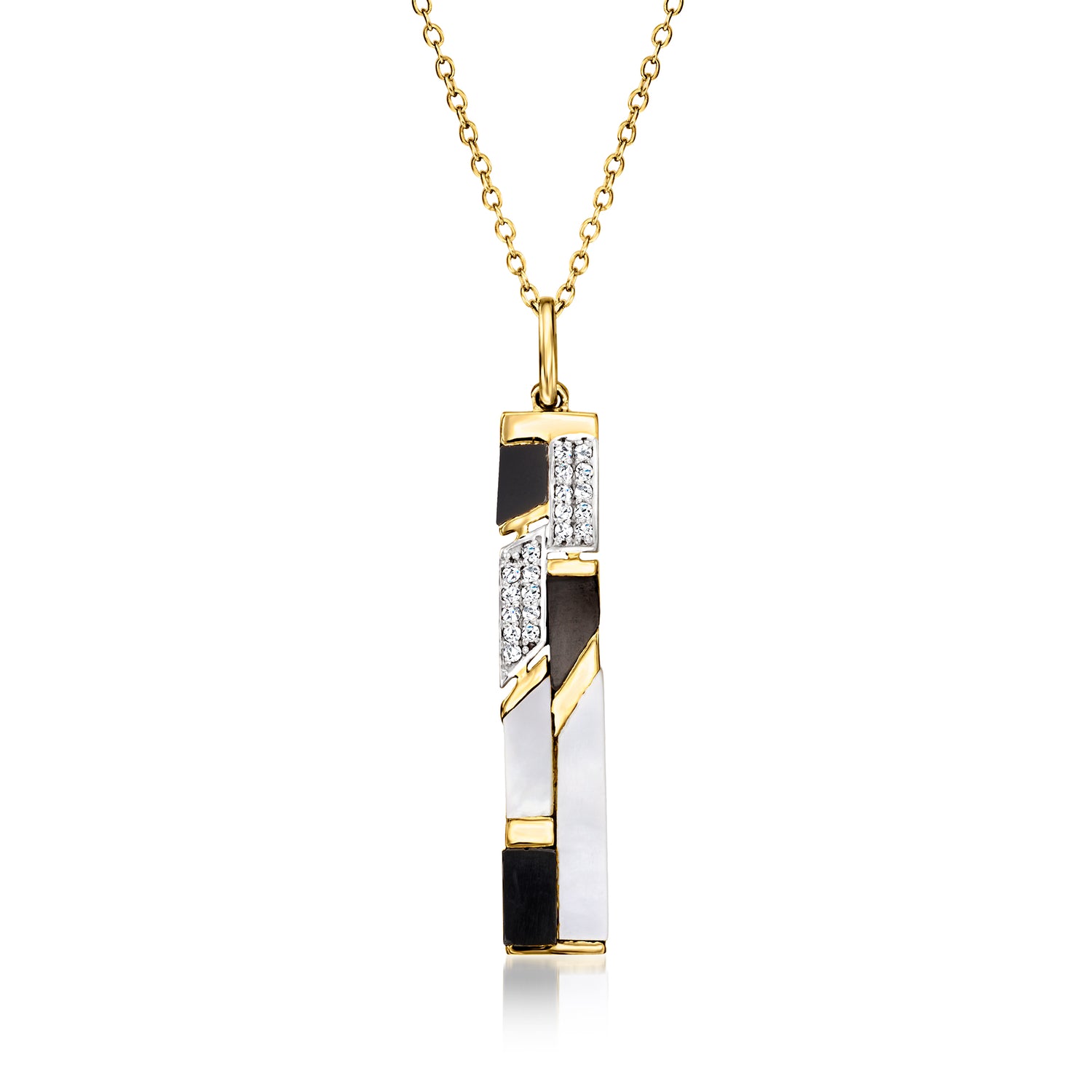 Mother-Of Pearl and Onyx Pendant Necklace with .10 ct. t.w. White Topaz in 18kt Yellow Gold Over Sterling
