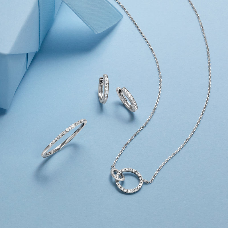 Sterling silver interlocking-circle diamond necklace with pavé circle pendant