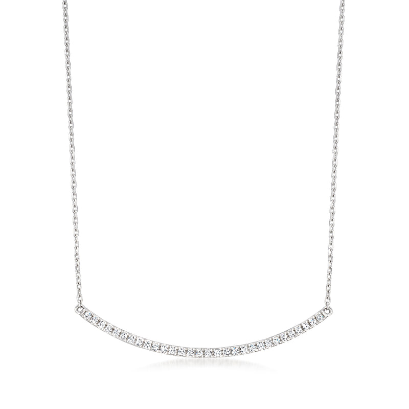 Sterling silver curved bar diamond necklace with round stones along a U-shaped bar