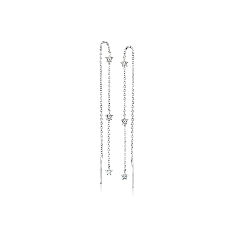 Sterling silver star station threader earrings with small round diamond accents