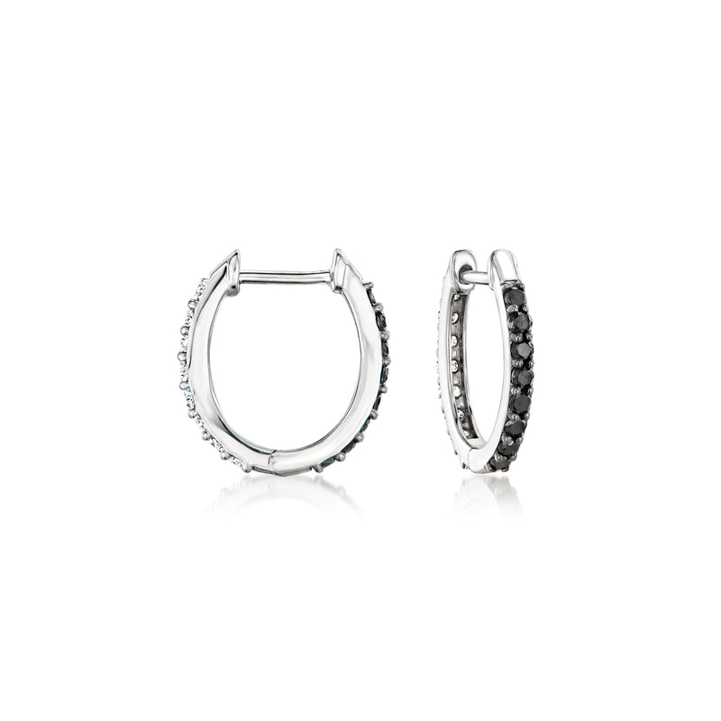 Sterling silver reversible huggie hoop earrings with black and white stone detailing