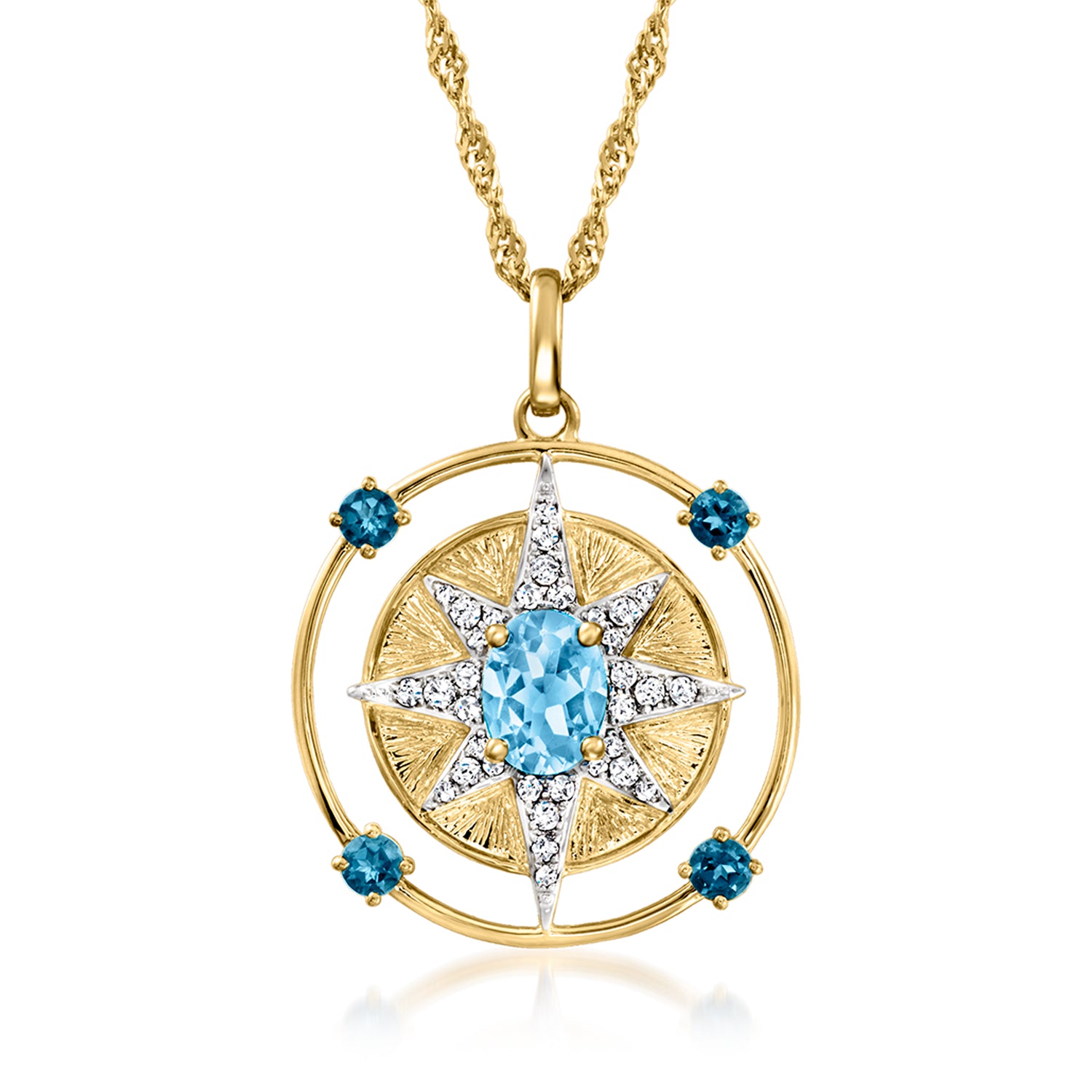 3.10 ct. t.w. Blue and White Topaz North Star Pendant Necklace in 18kt Gold Over Sterling