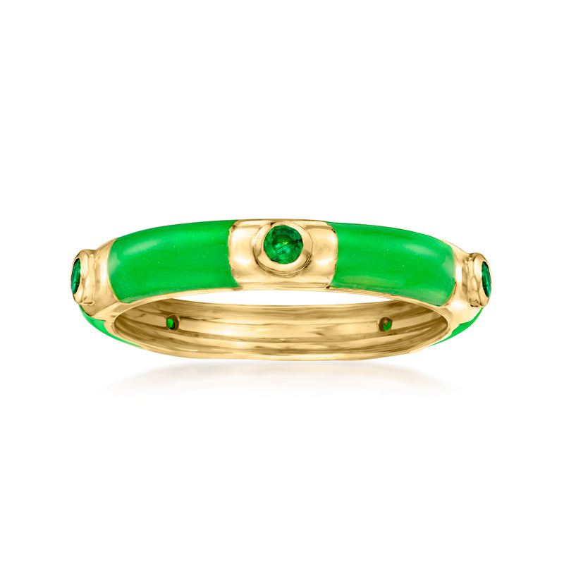 18kt gold over sterling eternity band with green enamel center and round green stone